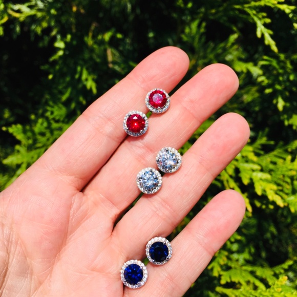 New! Anna Zuckerman Simulated Sapphire & Diamond Stud Earrings - Picture 5 of 6